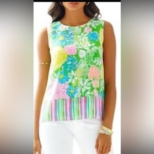Lilly Pulitzer lona Shell‎ Silk Top Hibiscus Stroll size small.